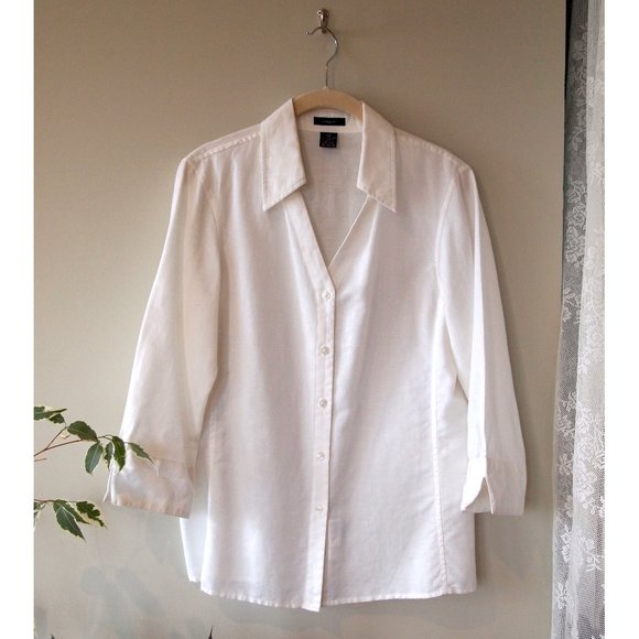 Classic White Linen/Cotton Shirt - Picture 1 of 7